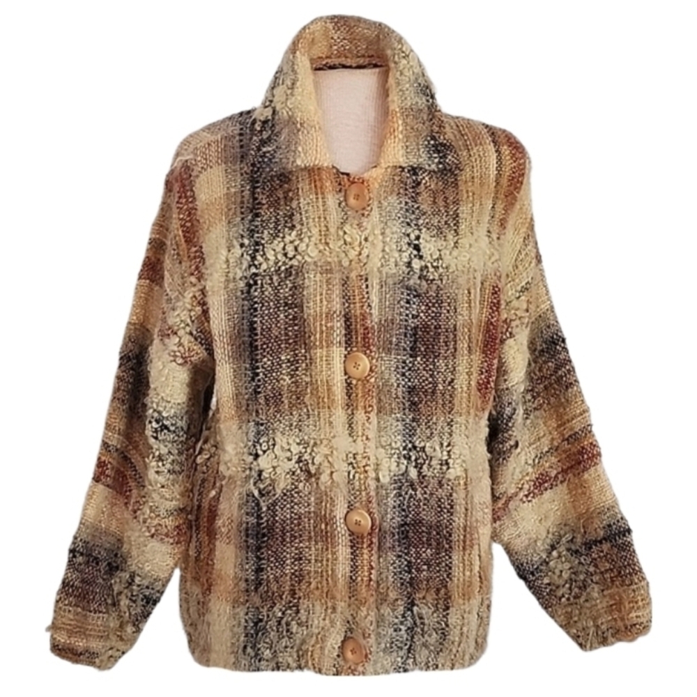Elizabeth Jenkins Taos Jacket Plaid Wool Blend Artisan Tan Multicolor Size XL - Picture 4 of 16